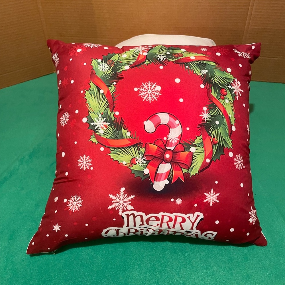 Merry Christmas wreath throw pillow.